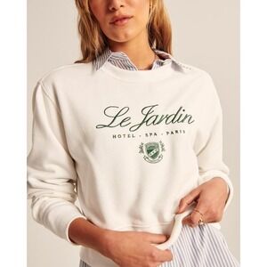 Abercrombie Fitch Le Jardin Paris Crewneck cropped white Sweatshirt‎ size medium